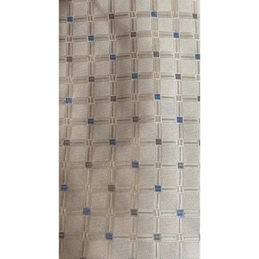 Bugatti Mens Silk Tie Champagne Tan Blue Geometric Grid Pattern Classic Necktie